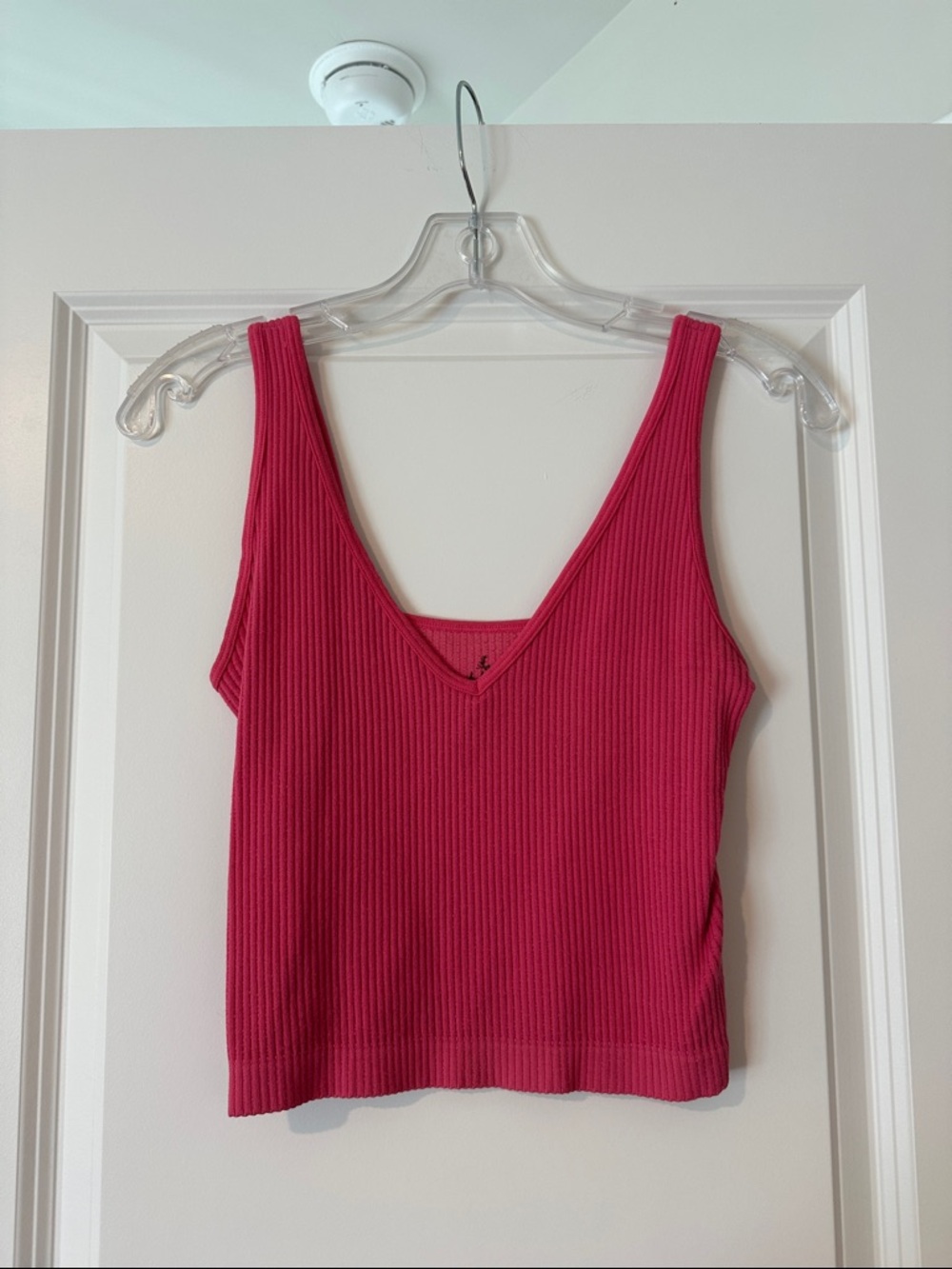 Free People Ribbed V-Neck Cropped Tank in Fuchsia Pink